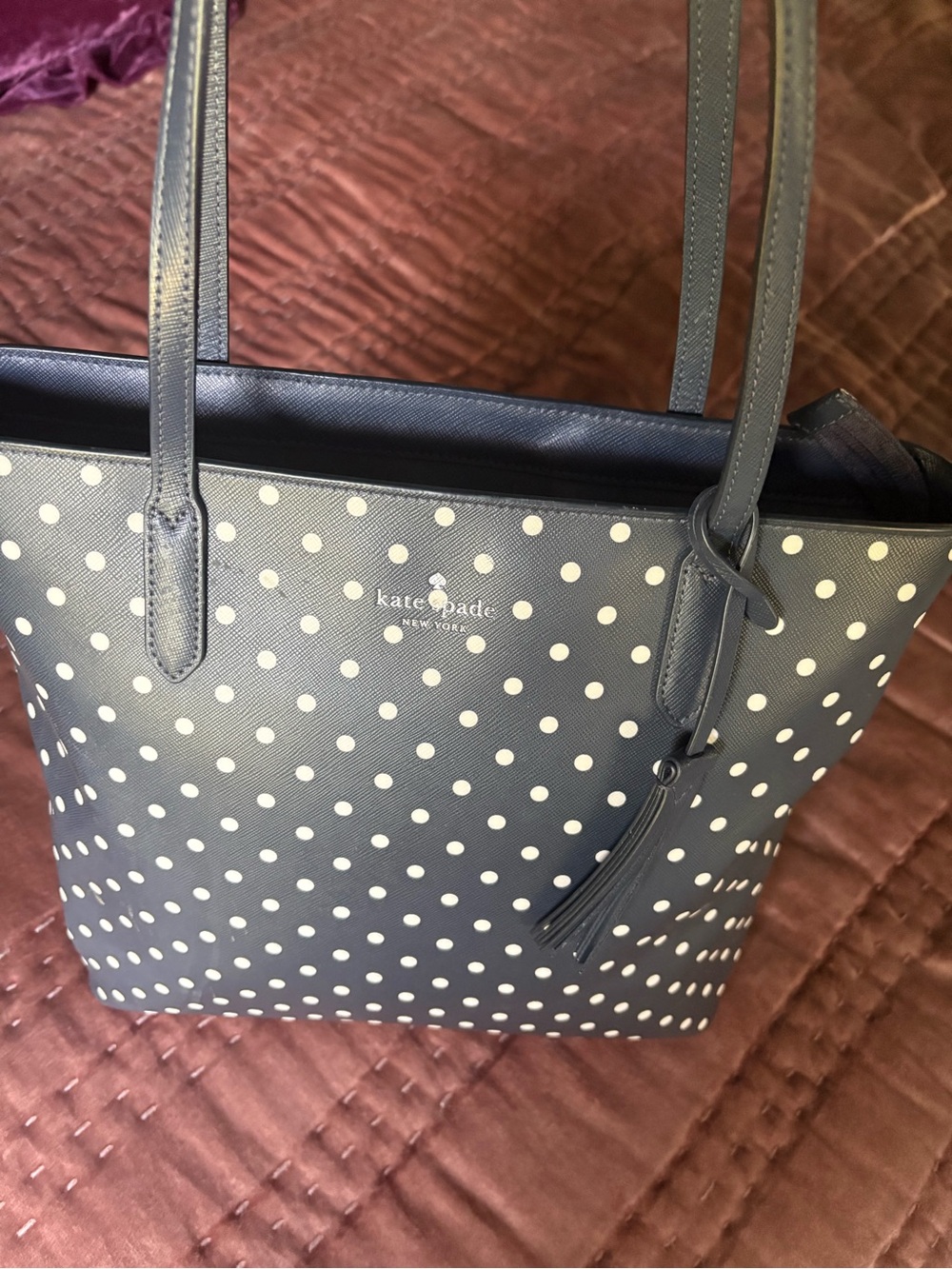 Kate Spade New York Jana Large Tote Bag blazer blue white polka dots